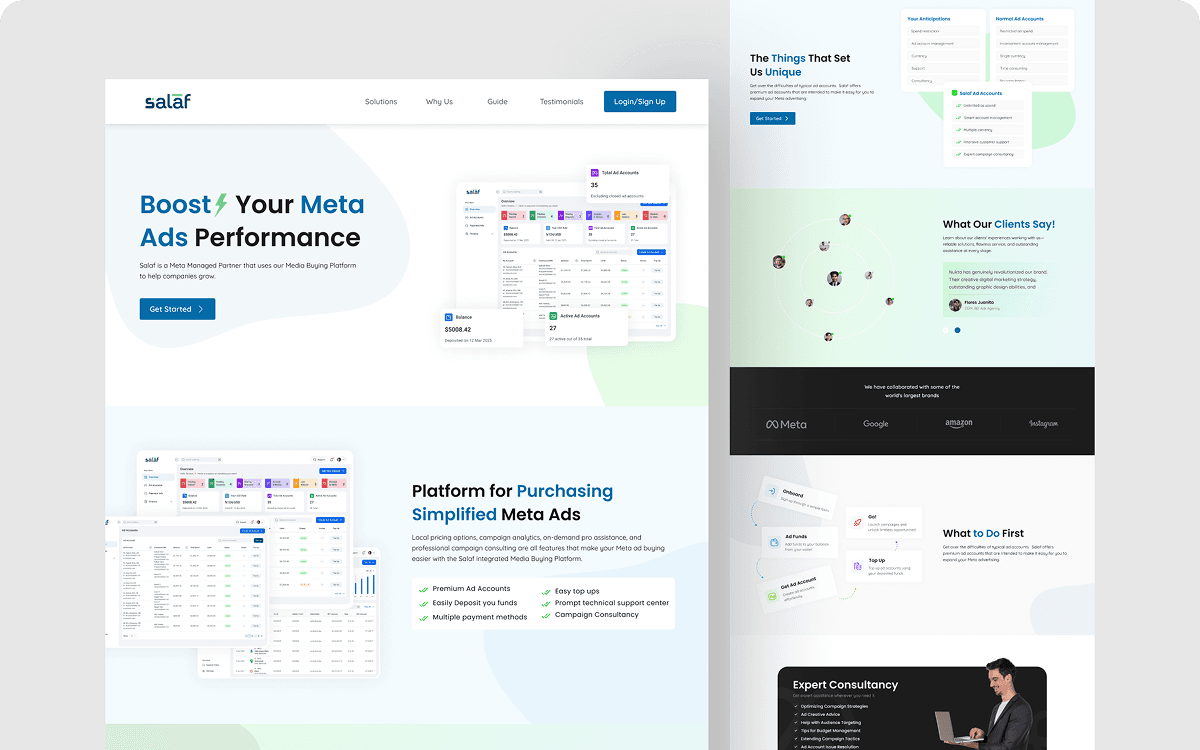 Salaf - A Meta Ad Management Website UI/UX Design and Development